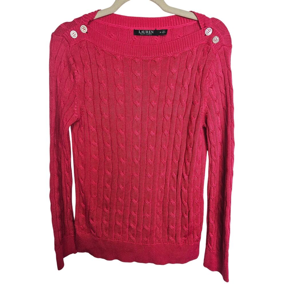 Lauren Ralph Lauren Womens Cable Knit Sweater Size M Preppy Classic Old Money